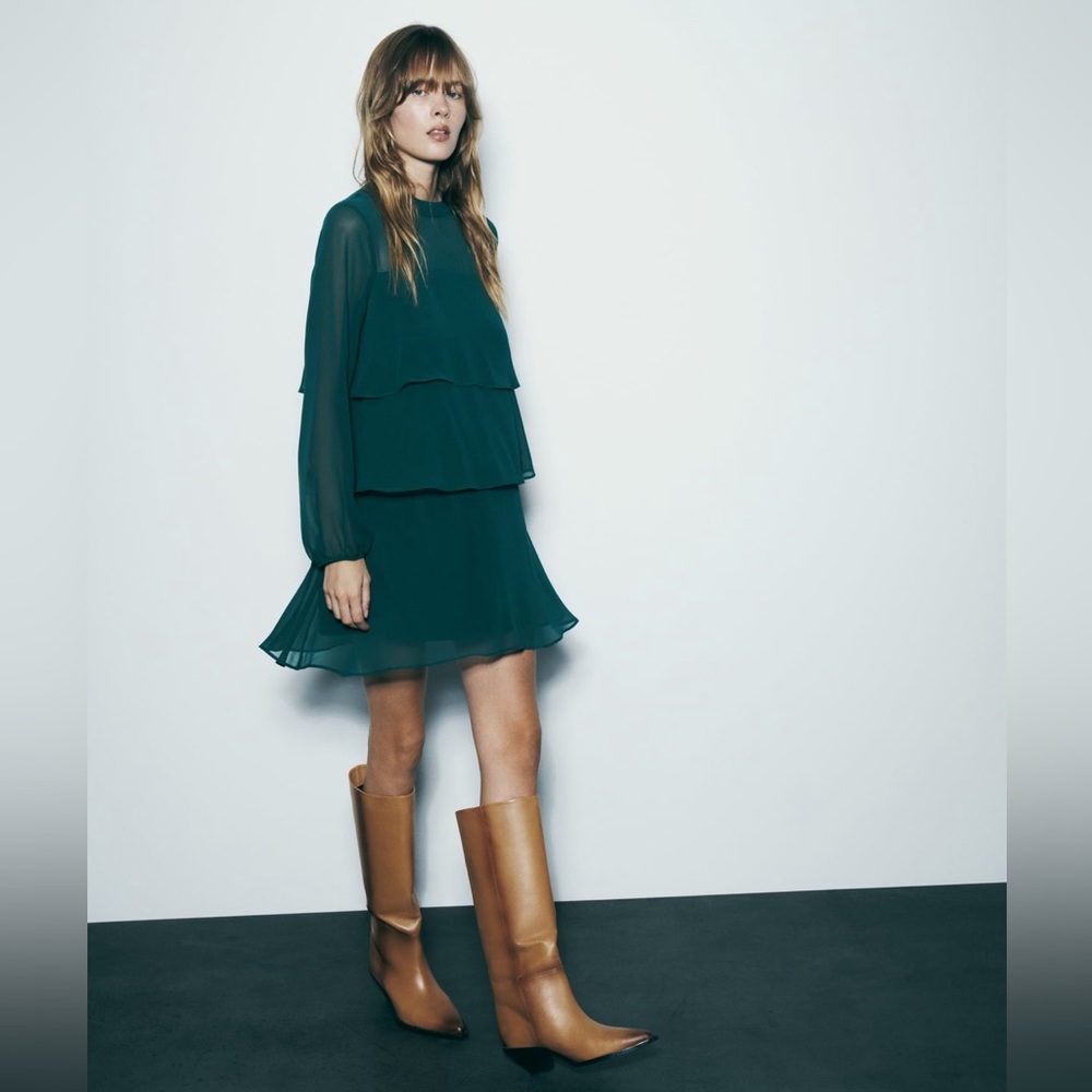 Zara green ruffled mini dress. NWT. XL